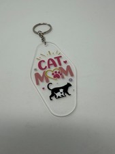 Clear Acrylic Cat Mom Key Chain Pink Black Animal Print Accent for Women