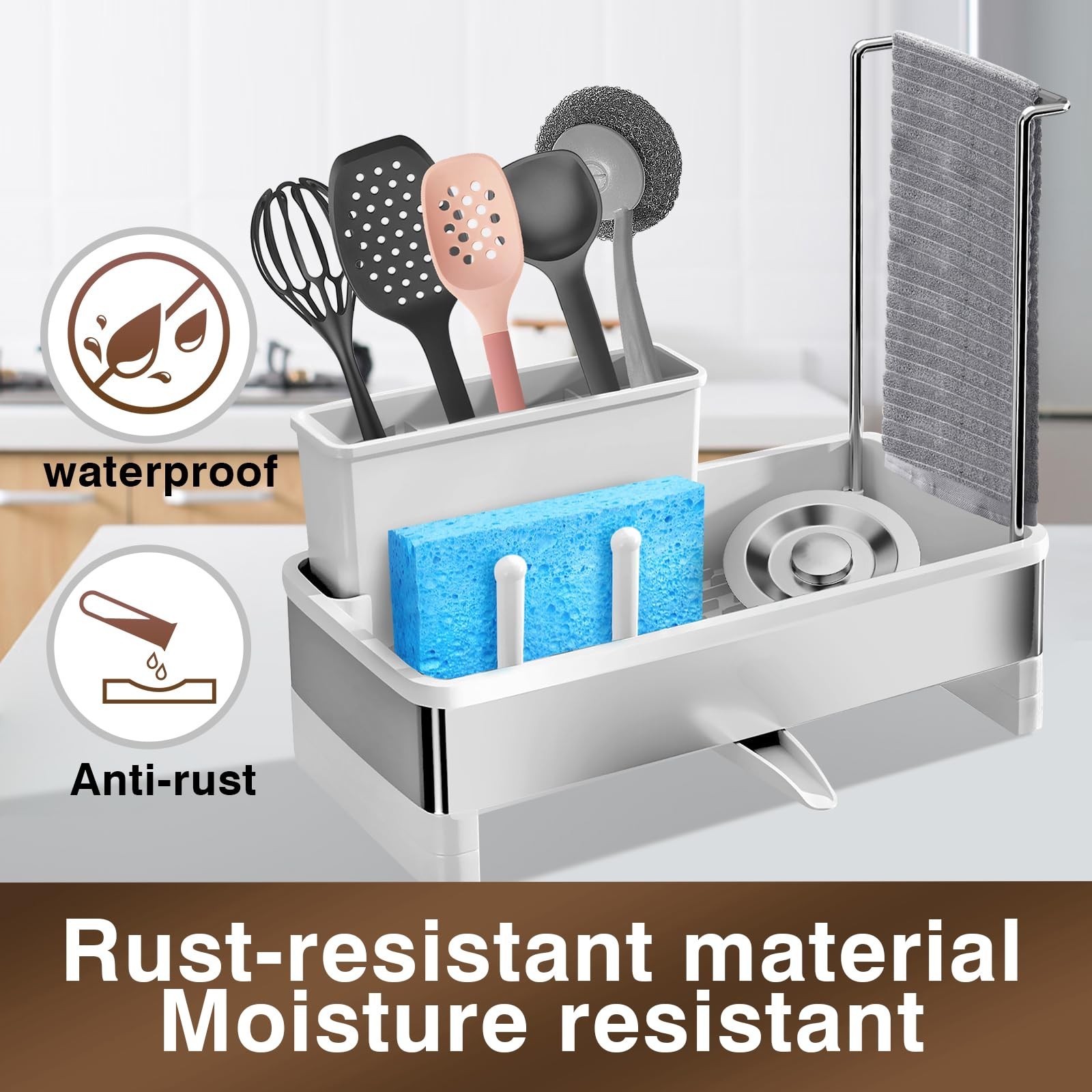 Kitchen Sink Caddy, Sponge Holder for Kitchen Sink,Dish Sponge Holder,Stainle...