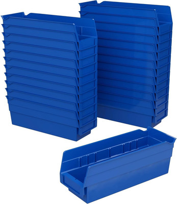 Akro-Mils Plastic Shelf Bins 12'' x 4'' x 4'' Heavy Duty Blue 24-Pack