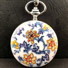 Floral White & Blue Pocket Watch