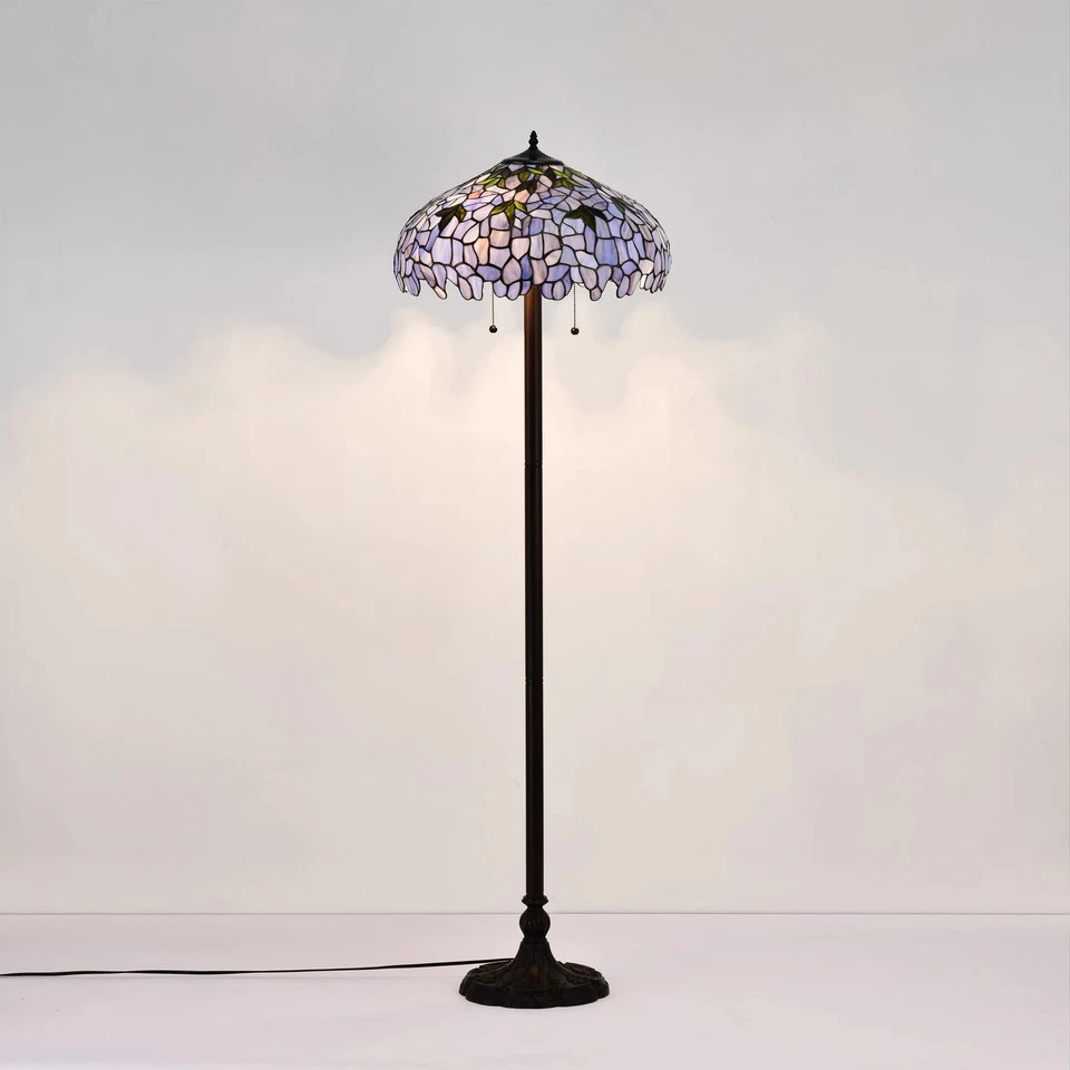 Lámpara de pie índigo de 2 luces estilo Tiffany de 19 pulgadas púrpura Foto 4 de 4
