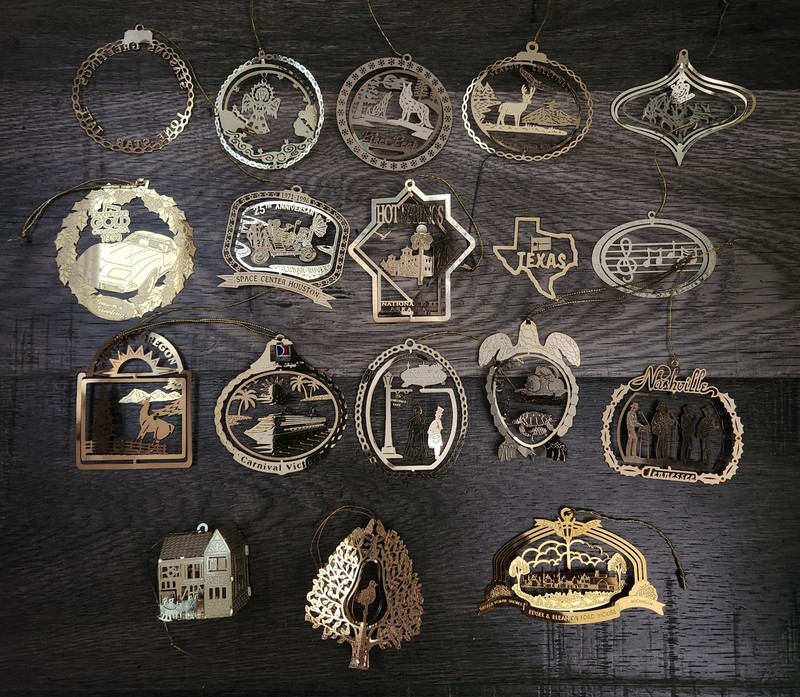 Lot Of 18 Metal 3D Christmas Ornaments~Brass-Meta~Space Center~Nashville~Texas~O