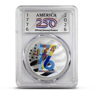 1 oz Colorized Sunshine America250 July 4 1776 Silver Round (New, Acrylic Slab)