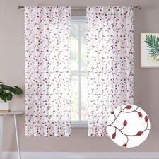 Leaves Short Sheer Curtains Burgundy Red Leaf Embroidery Bedroom Curtain Rod ...
