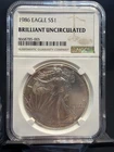 1986 Silver Eagle NGC Brilliant Uncirculated First Year Issue 1oz .999 Fine ASE