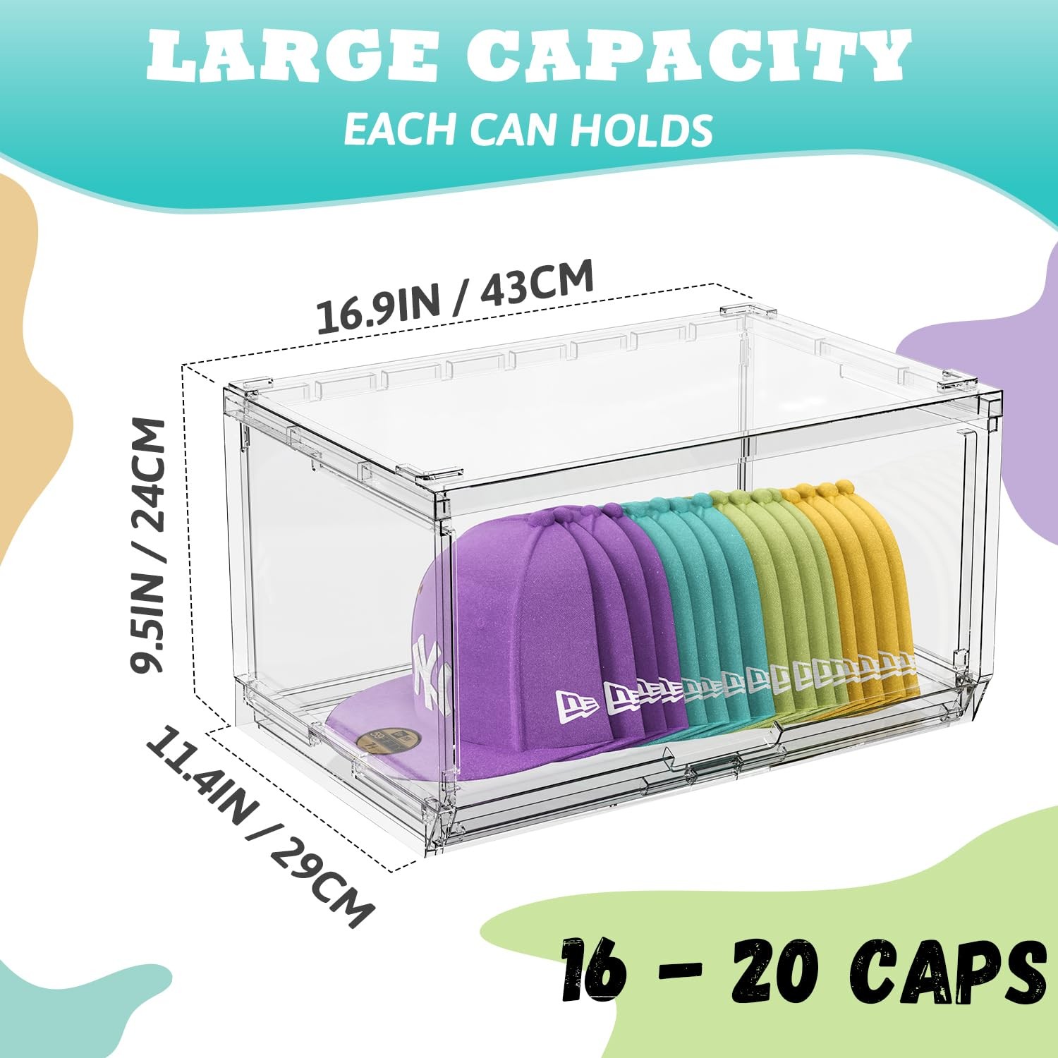 2 Pack Large Hat Organizer Box, Stackable Clear B… - image 2