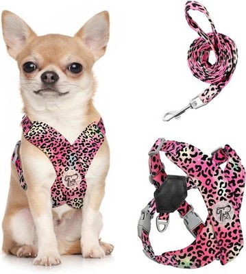 Verstellbares Hundegeschirr X-Rahmen Anti-Zug Brustgeschirr S Magenta Leopard