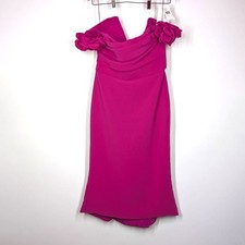 Marchesa Draped Off The Shoulder Crepe Midi Dress Floral Applique Pink Size 10