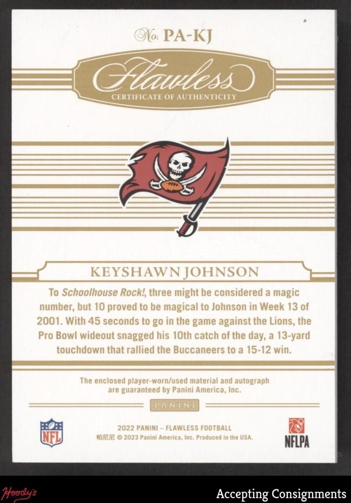 2022 Panini Flawless Silver Keyshawn Johnson PATCH AUTO 03/20 BUCCANEERS view 2