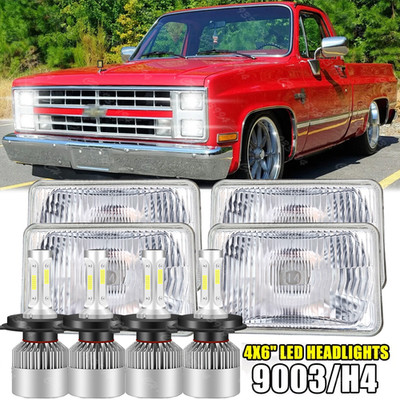 for Chevy Pickup 1981-87 C10 K10 Blazer 4pcs 4x6'' LED Headlights Hi/Lo Bulb Lamp
