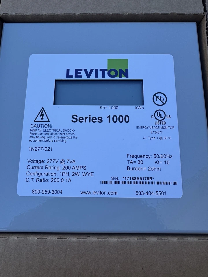 Kit interior Leviton 1000 Submetro 277V 200A 1P/2W con 1 corriente de núcleo dividido 1K277-2W Foto 2 de 4