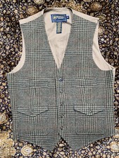 Rugby Ralph Lauren Vest Prince Of Wales Check Wool Tweed Brown EUC Mens M