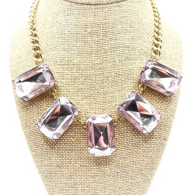 Vintage Style Y2K Express Chunky Purple Rhinestone Bib Gold Tone Necklace 15 