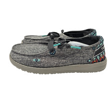 Hey Dude Wendy Flora Tulip Grey Canvas Embroidered Women's Size 7 Loafers New