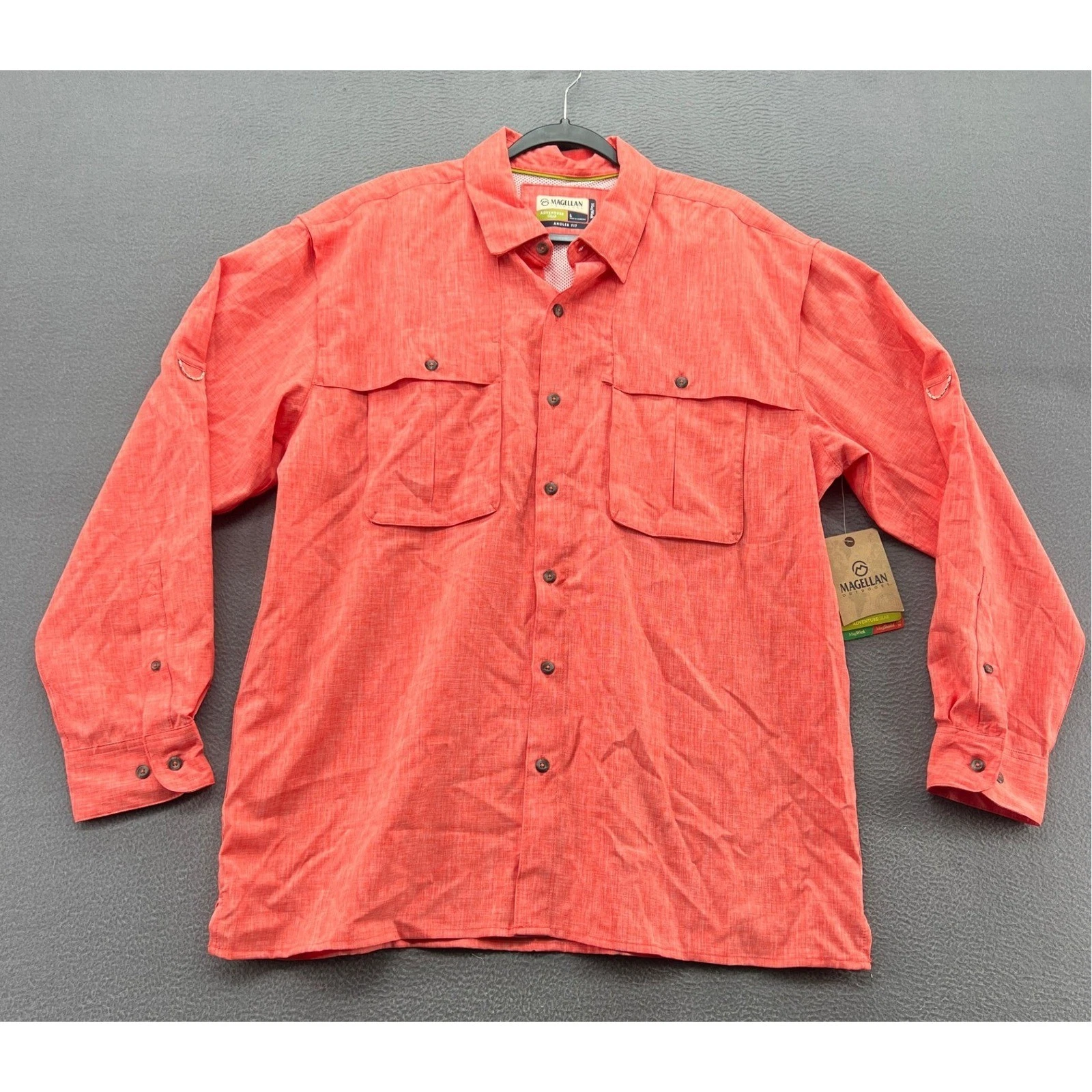 Magellan Outdoors Shirt Mens Sz L Backcountry Fishing Shirt Grenadine Orange