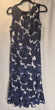 Talbots Women's Size 8 White Blue Floral Sleeveless Ruffle Hem Dress EUC