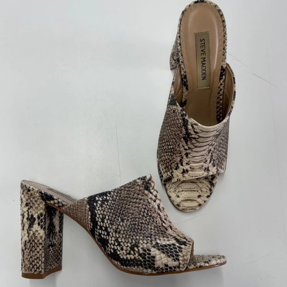 Женские туфли на каблуках Steve Madden 7 с черным змеиным принтом Esmerelda черные с открытым носком - Изображение 2 из 4