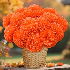 Feivando 15 Pcs Fall Artificial Chrysanthemums Flowers Fake Mums Orange Silk ...