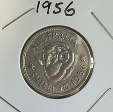 1956 Australian Silver One Shilling 1/- Queen Elizabeth II  ( VF )