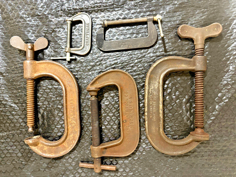 5 VINTAGE C - CLAMPS  CRAFTSMAN CINCINNATI TOOL WILLIAMS COLUMBIAN --MADE IN USA