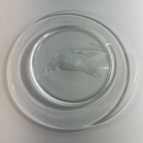 1940 Vintage Rare Steuben Glass Audubon Bald Eagle Plate 10" - Signed -