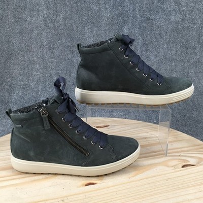 ECCO Soft 7 Tred GTX Hi Boots Womens 39 GORE-TEX Navy Blue Leather Side Zip