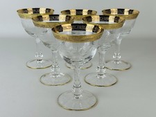 Servizio 6 Calici Bicchieri In Cristallo  Inciso E Oro 24kt Firenze XX Sec.