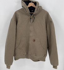 Carhartt Mens Brown Canvas Hooded Insulated Full Zip Jacket Size 2XL Workwear