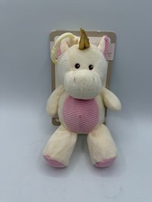 New Kellytoy Plush Cream White Pink Gold Horn Unicorn Rattle Lovey 10" Baby 2019