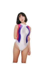 Super Shine Smooth Wetlook Swimsuit Racing High Neck One XX-Large Tall White