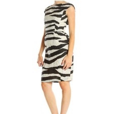 Banana Republic Linen Zebra Print Sheath Dress Short Sleeve Lined Sz 4 Career