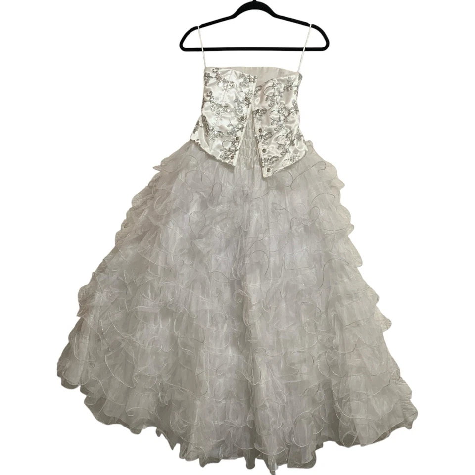 Pageant Quinceanera White Silver Gown Miss 10 Halloween Princess Corset Lettuce - Image 2 of 4