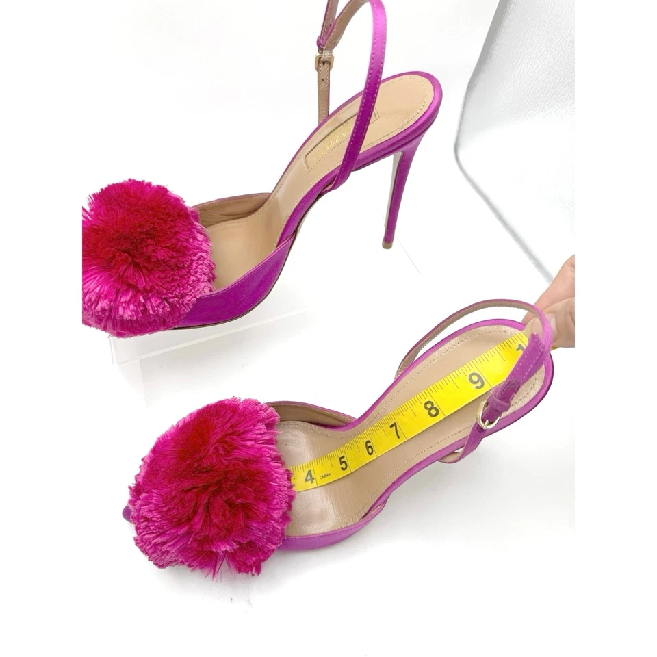 Bombas AQUAZZURA Powder Puff Pompom Satin Slingback en magenta talla 37,5 Foto 4 de 4