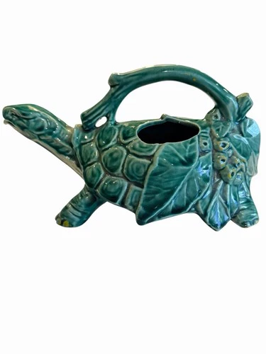McCoy Nelson Green Ceramic  Turtle Pitcher Decorative 1940s Pottery USA