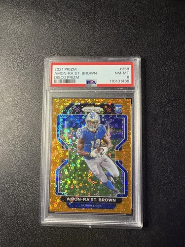 2021 Panini Prizm Rookie Amon-Ra St. Brown #358 Disco Prizm (RC) PSA-8🦁