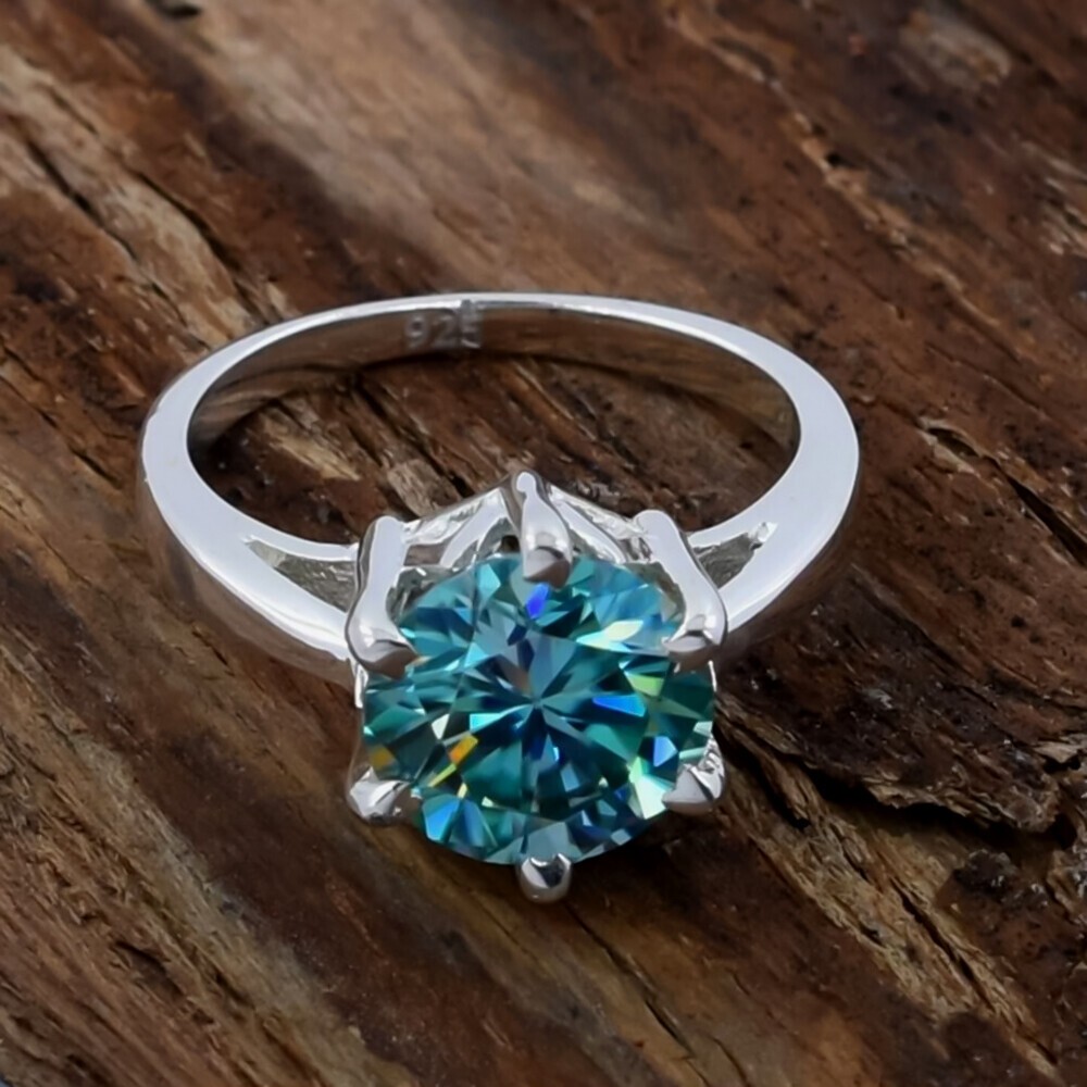 Certified 3.65 Ct -925 Silver Blue Diamond Solitaire Ring Treated Shining Luster