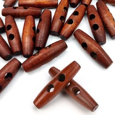 20PCS Toggle Buttons 2-Hole Dark Coffee Wooden Buttons for Sewing Knitting DI...