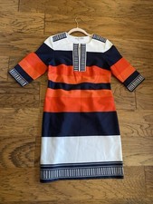 Christopher & Banks Signature Camryn Striped Shift Dress Navy Orange White Sz 8