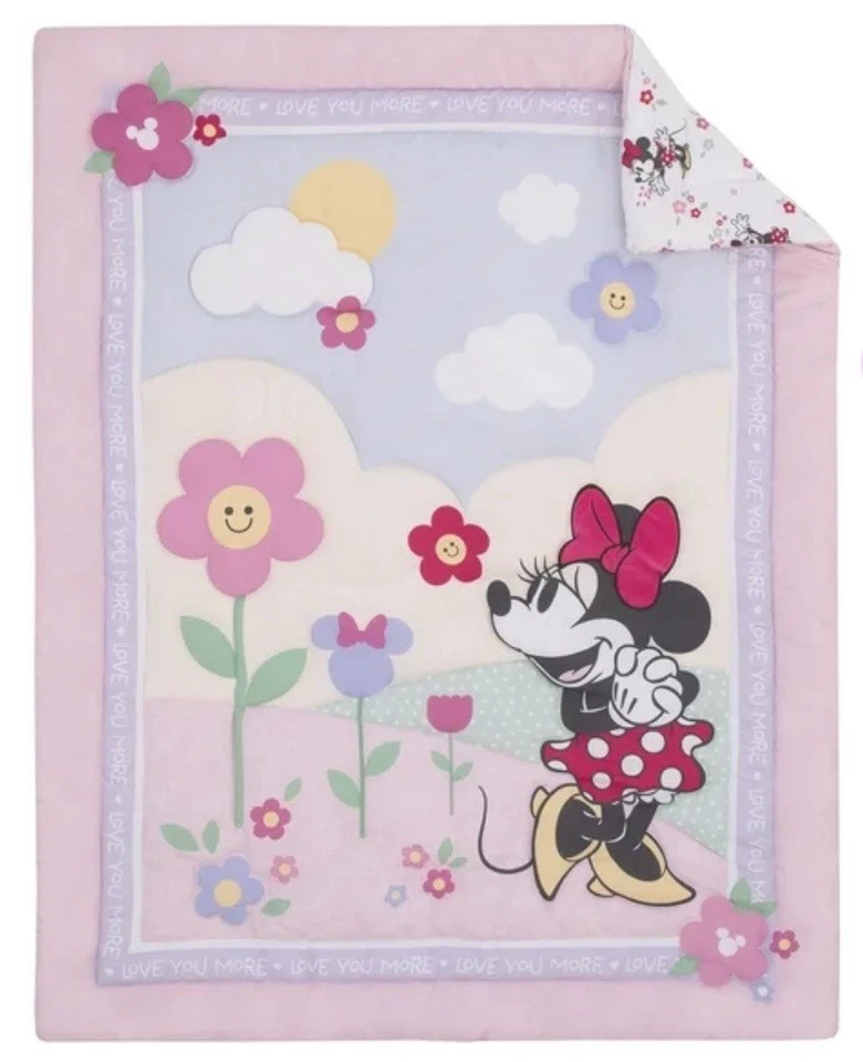 Conjunto de berço Disney Baby Minnie Mouse 3 peças 🌺 🎀 rosa/jardim de flores/flores/arcos - Imagem 2 de 4