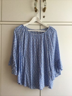 Indiska Bluse Gr. M 38 blau geblümt, schön!