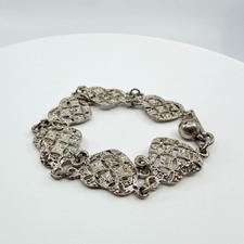 Vintage Silver Tone Filigree Panel Link Statement Bracelet Boho Ornate 7"