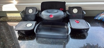 Tupperware 10pc Food Storage Container Set Black/Gray Snap Lids Stackable