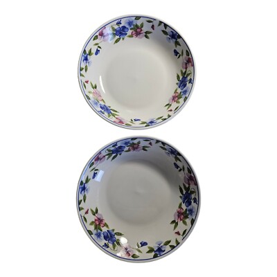 2 ONEIDA Majesticware FREESIA Blue and Pink Floral Soup Pasta Bowls 8'' NO Chips