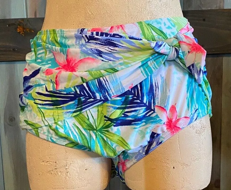 Lane Bryant Cacique Swim Bathing Suit Brief Bottoms 20 Tropical Blue Green  Pink