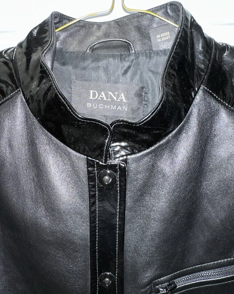 Chaqueta para mujer Dana Buchman 6 negra de charol genuino Foto 3 de 4