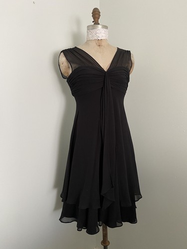 Vintage 90s Donna Rico Black Chiffon Cocktail Dress SZ 4 Small - Picture 2 of 10