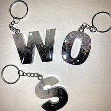 Letter Keychain Black White Holographic Glitter Resin All Letters Avail Handmade