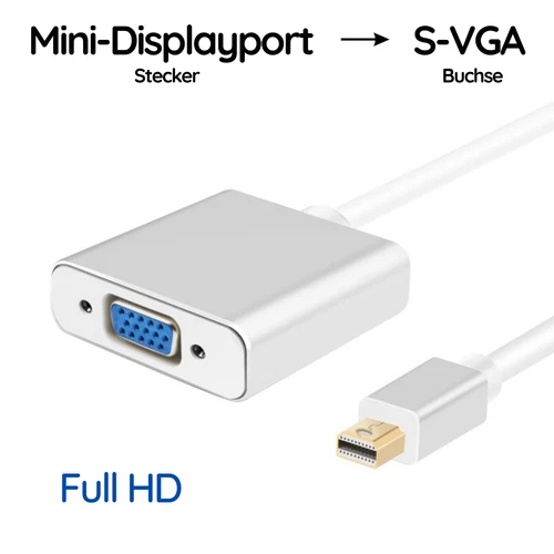Mini Displayport Male to S-VGA Female Adapter Cable Silver Full HD Gold Plated
