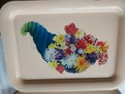 VTG 60s  TV Lap Bed Tray peach with multi colored Flowers set of 6 Large — photo 6