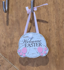 Welcome Easter Hanging Sign Bunny Butt Wooden Porch Entryway Decoration